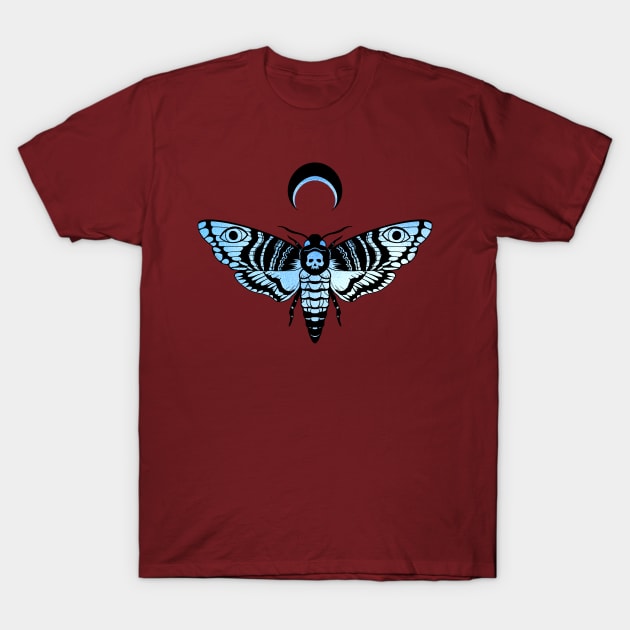 Death’s Head Moth Black and Blue T-Shirt by Mertalou